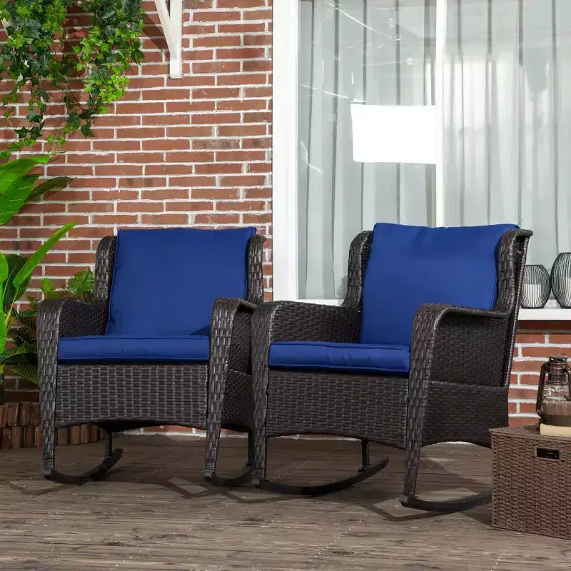 2 fauteuils à bascule d'extérieur en osier, fauteuils à bascule en rotin avec coussins, structure en acier pour terrasse, jardin