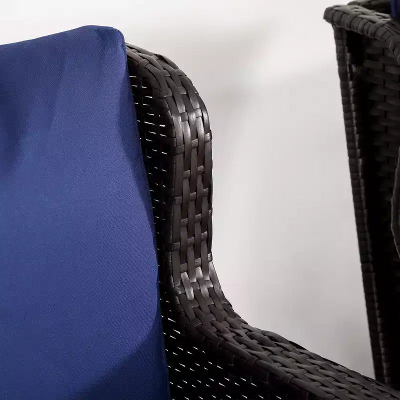 2 fauteuils à bascule d'extérieur en osier, fauteuils à bascule en rotin avec coussins, structure en acier pour terrasse, jardin