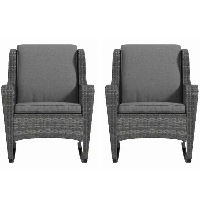 2 fauteuils à bascule d'extérieur en osier, fauteuils à bascule en rotin avec coussins, structure en acier pour terrasse, jardin