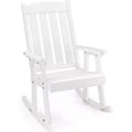 VINGLI Heavy Duty 600 LBS Outdoor Wooden Rocking Chair with Higher Backrest,Patio Rocking Chair with Ergonomic Design, White