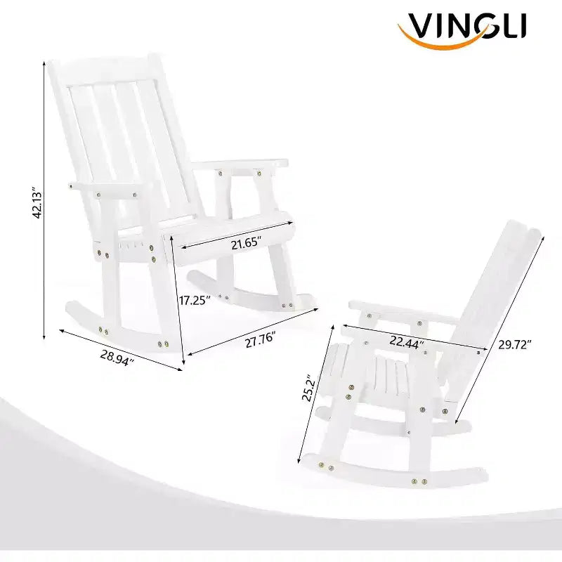 VINGLI Fauteuil à bascule en bois robuste pour l'extérieur, 272 kg, avec dossier plus haut, chaise à bascule de patio au design ergonomique, blanc