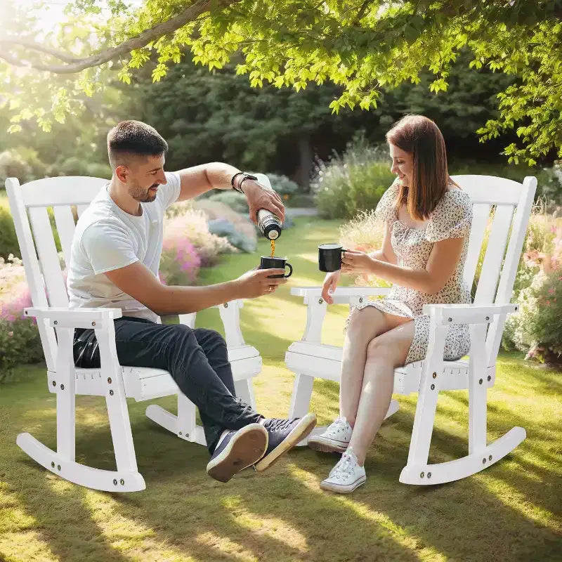 VINGLI Fauteuil à bascule en bois robuste pour l'extérieur, 272 kg, avec dossier plus haut, chaise à bascule de patio au design ergonomique, blanc