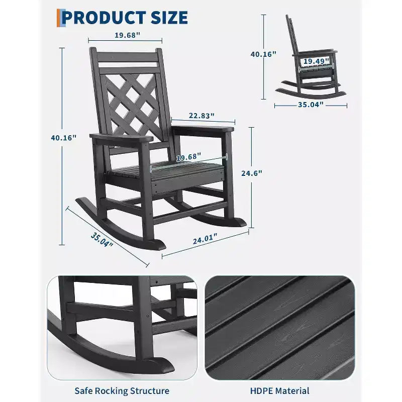 Lot de 6 chaises à bascule, chaises à bascule de patio avec texture bois et support de 172 kg
