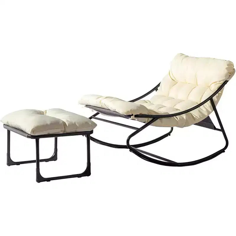 VINGLI Outdoor Rocking Chair with Ottoman, Comfortable Cushioned Lounge Chair for Indoor & Outdoor, Supports 400 LBS, White