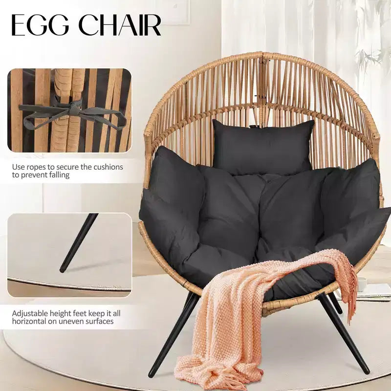 Fauteuil œuf en osier Celebalcony – Fauteuil de patio en rotin avec coussin, chaise œuf de salon intérieure-extérieure pour salon, chambre, patio, jardin.