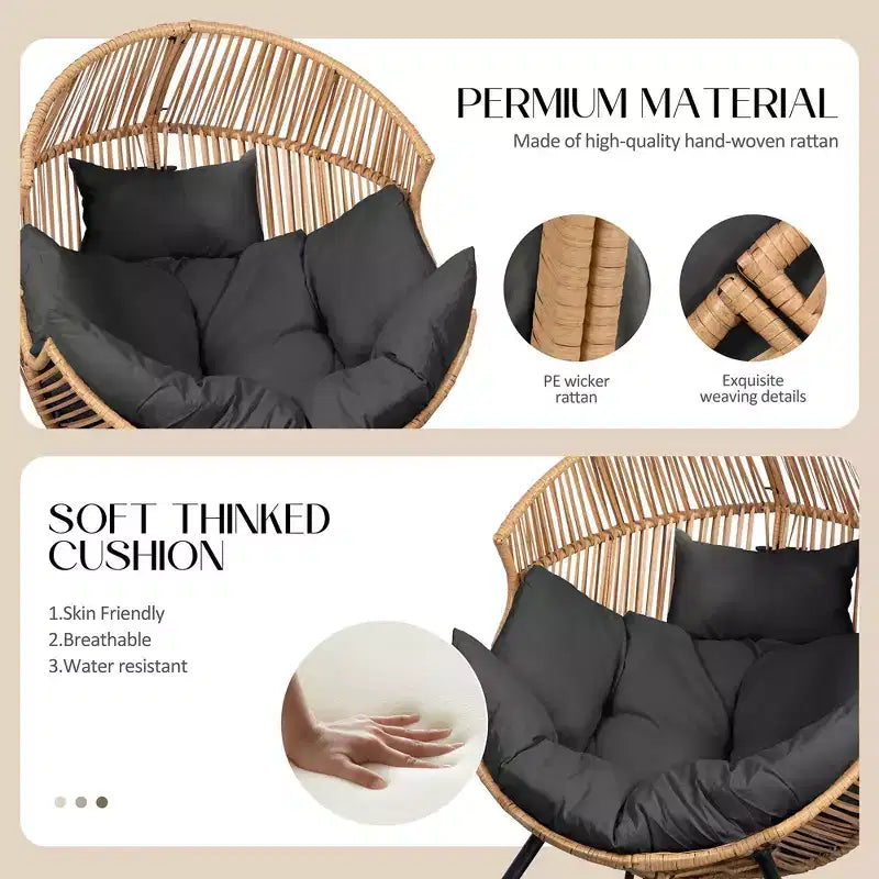 Fauteuil œuf en osier Celebalcony – Fauteuil de patio en rotin avec coussin, chaise œuf de salon intérieure-extérieure pour salon, chambre, patio, jardin.