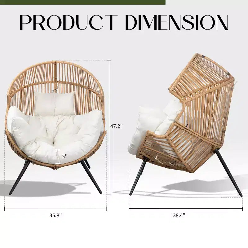 Fauteuil œuf en osier Celebalcony – Fauteuil de patio en rotin avec coussin, chaise œuf de salon intérieure-extérieure pour salon, chambre, patio, jardin.