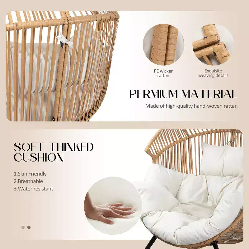 Fauteuil œuf en osier Celebalcony – Fauteuil de patio en rotin avec coussin, chaise œuf de salon intérieure-extérieure pour salon, chambre, patio, jardin.