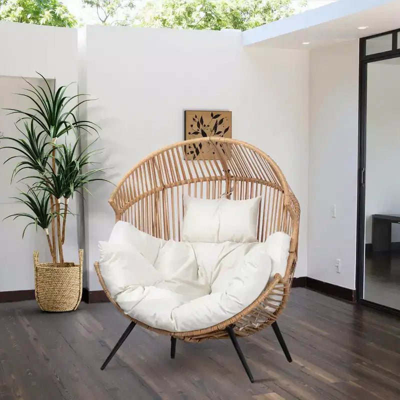 Fauteuil œuf en osier Celebalcony – Fauteuil de patio en rotin avec coussin, chaise œuf de salon intérieure-extérieure pour salon, chambre, patio, jardin.