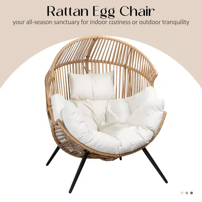 Fauteuil œuf en osier Celebalcony – Fauteuil de patio en rotin avec coussin, chaise œuf de salon intérieure-extérieure pour salon, chambre, patio, jardin.