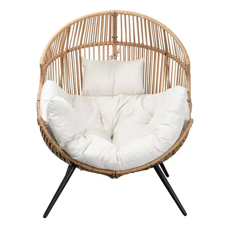 Fauteuil œuf en osier Celebalcony – Fauteuil de patio en rotin avec coussin, chaise œuf de salon intérieure-extérieure pour salon, chambre, patio, jardin.