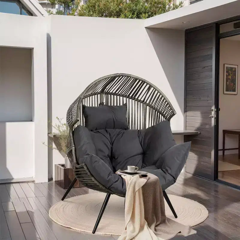 Fauteuil œuf en osier Celebalcony – Fauteuil de patio en rotin avec coussin, chaise œuf de salon intérieure-extérieure pour salon, chambre, patio, jardin.