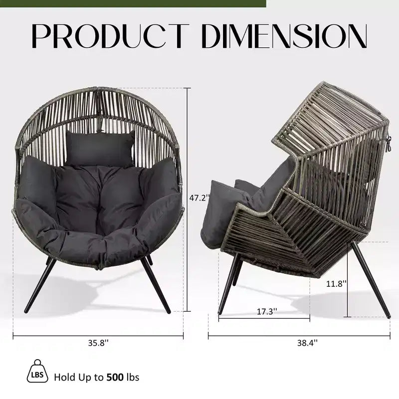 Fauteuil œuf en osier Celebalcony – Fauteuil de patio en rotin avec coussin, chaise œuf de salon intérieure-extérieure pour salon, chambre, patio, jardin.