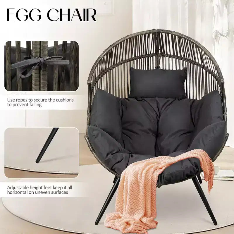 Fauteuil œuf en osier Celebalcony – Fauteuil de patio en rotin avec coussin, chaise œuf de salon intérieure-extérieure pour salon, chambre, patio, jardin.