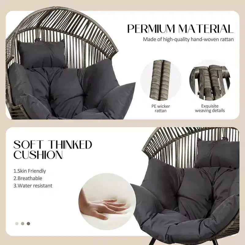 Fauteuil œuf en osier Celebalcony – Fauteuil de patio en rotin avec coussin, chaise œuf de salon intérieure-extérieure pour salon, chambre, patio, jardin.