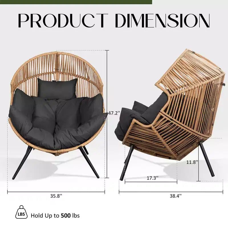 Fauteuil œuf en osier Celebalcony – Fauteuil de patio en rotin avec coussin, chaise œuf de salon intérieure-extérieure pour salon, chambre, patio, jardin.