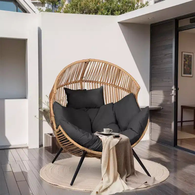 Fauteuil œuf en osier Celebalcony – Fauteuil de patio en rotin avec coussin, chaise œuf de salon intérieure-extérieure pour salon, chambre, patio, jardin.