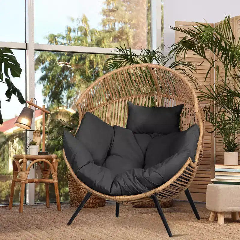 Fauteuil œuf en osier Celebalcony – Fauteuil de patio en rotin avec coussin, chaise œuf de salon intérieure-extérieure pour salon, chambre, patio, jardin.