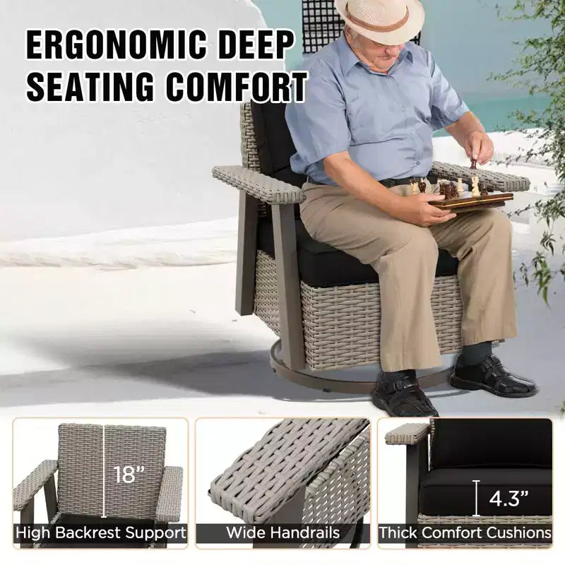 Fauteuil de jardin EAGLE PEAK Classic 360 pivotant et inclinable avec coussins épais, planeur d'extérieur en osier résistant aux intempéries