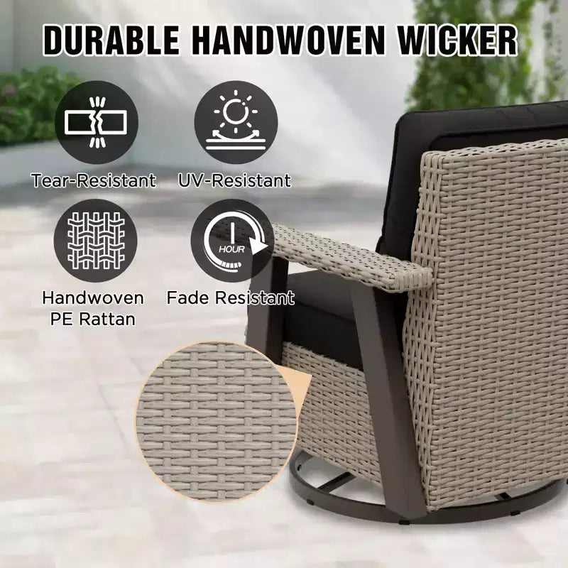 Fauteuil de jardin EAGLE PEAK Classic 360 pivotant et inclinable avec coussins épais, planeur d'extérieur en osier résistant aux intempéries