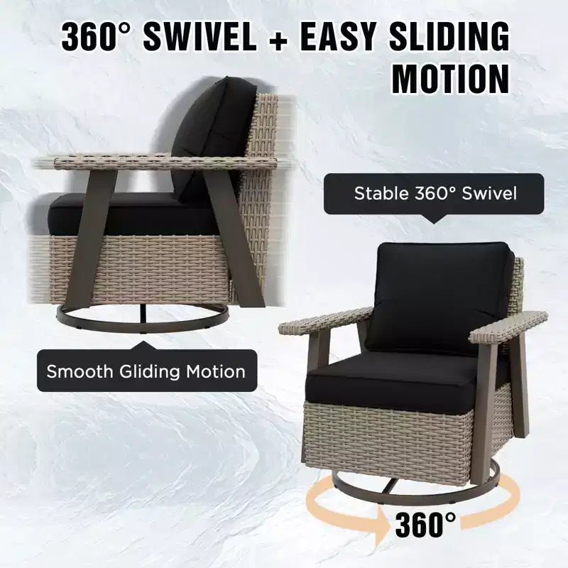 Fauteuil de jardin EAGLE PEAK Classic 360 pivotant et inclinable avec coussins épais, planeur d'extérieur en osier résistant aux intempéries