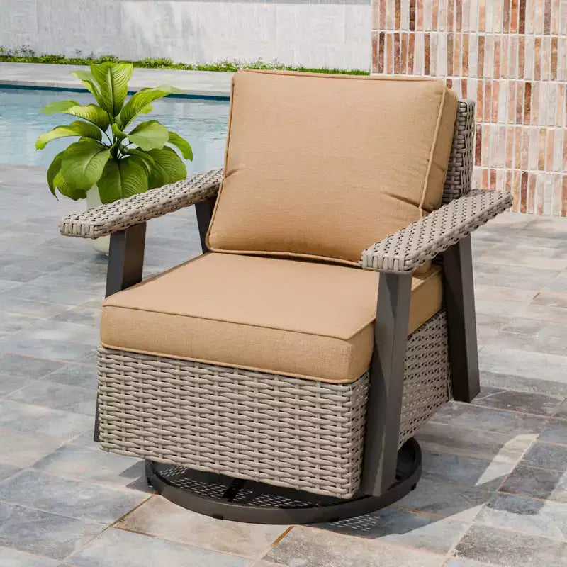 Fauteuil de jardin EAGLE PEAK Classic 360 pivotant et inclinable avec coussins épais, planeur d'extérieur en osier résistant aux intempéries