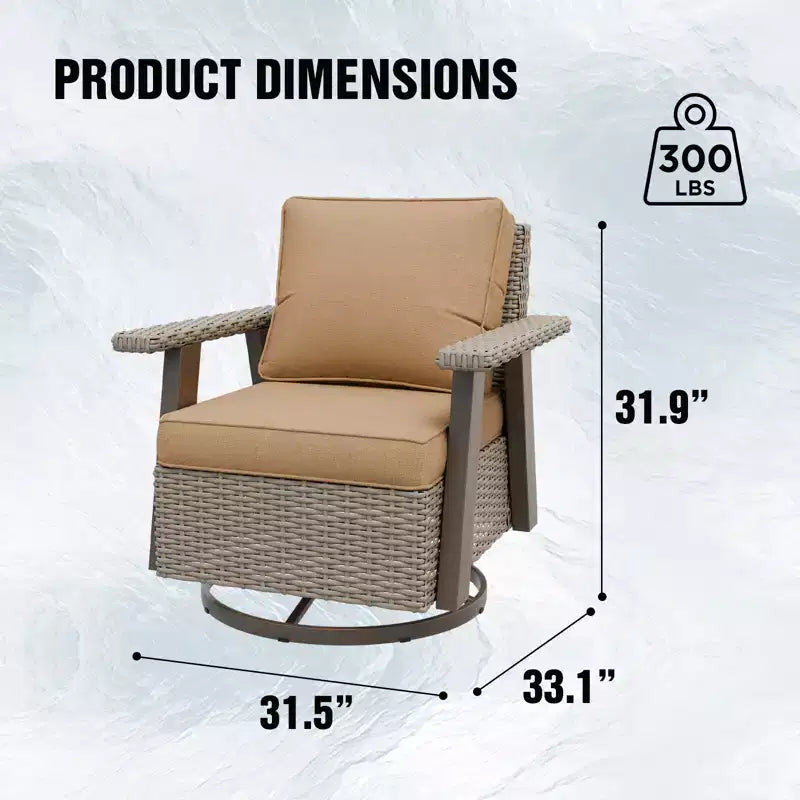 Fauteuil de jardin EAGLE PEAK Classic 360 pivotant et inclinable avec coussins épais, planeur d'extérieur en osier résistant aux intempéries