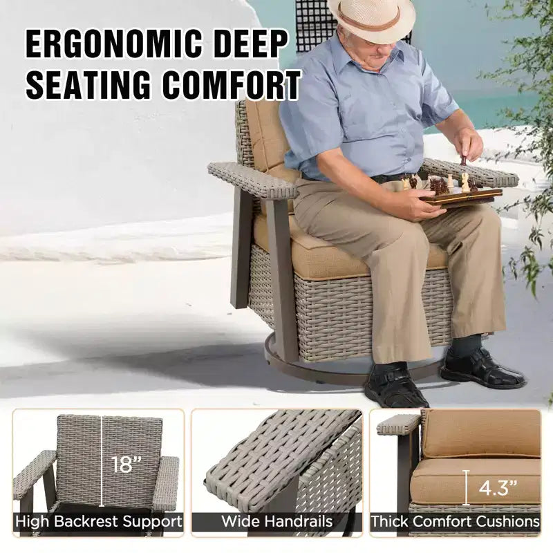 Fauteuil de jardin EAGLE PEAK Classic 360 pivotant et inclinable avec coussins épais, planeur d'extérieur en osier résistant aux intempéries