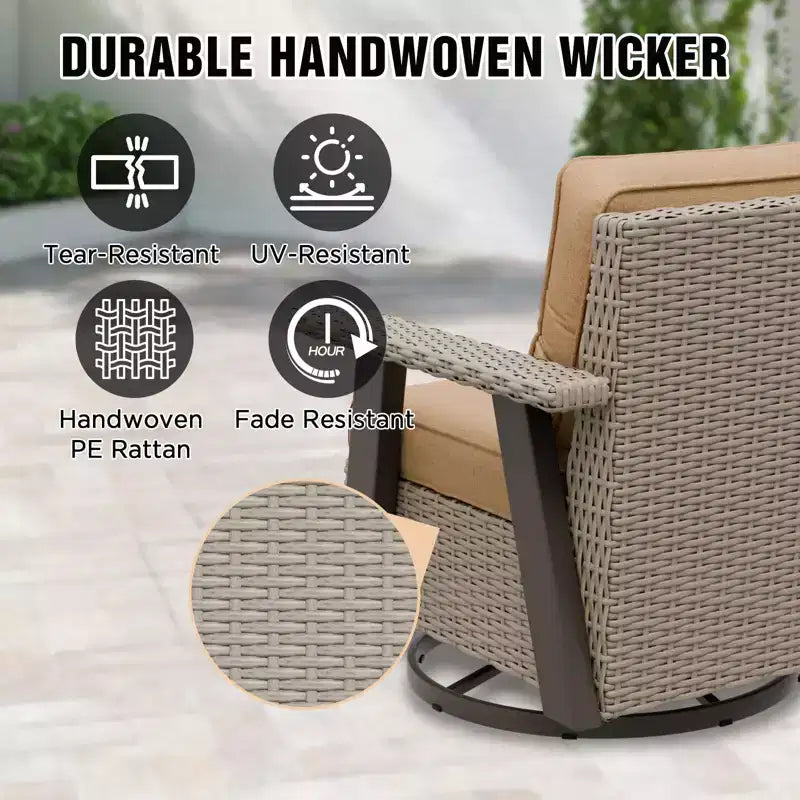 Fauteuil de jardin EAGLE PEAK Classic 360 pivotant et inclinable avec coussins épais, planeur d'extérieur en osier résistant aux intempéries