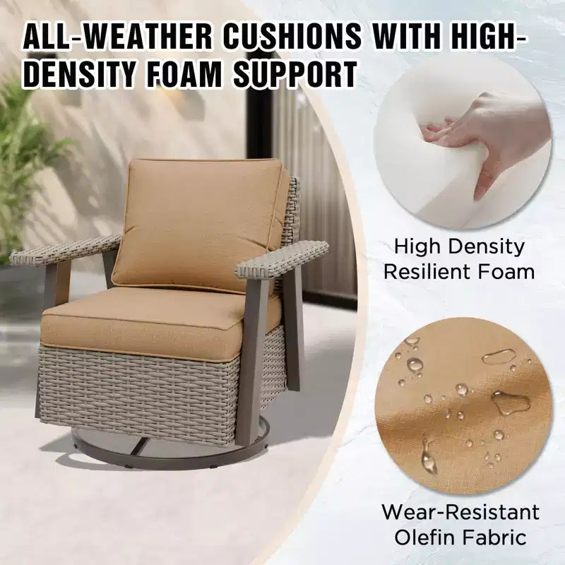 Fauteuil de jardin EAGLE PEAK Classic 360 pivotant et inclinable avec coussins épais, planeur d'extérieur en osier résistant aux intempéries