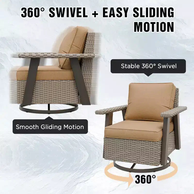 Fauteuil de jardin EAGLE PEAK Classic 360 pivotant et inclinable avec coussins épais, planeur d'extérieur en osier résistant aux intempéries