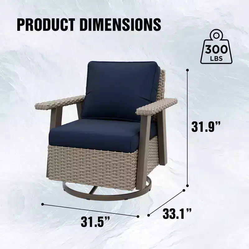 Fauteuil de jardin EAGLE PEAK Classic 360 pivotant et inclinable avec coussins épais, planeur d'extérieur en osier résistant aux intempéries