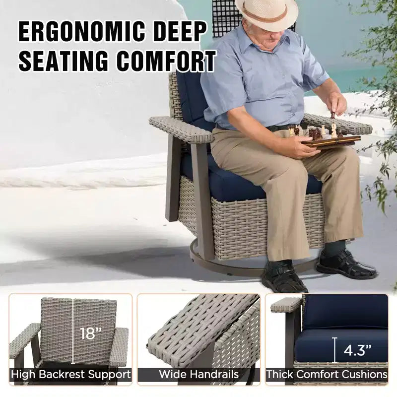 Fauteuil de jardin EAGLE PEAK Classic 360 pivotant et inclinable avec coussins épais, planeur d'extérieur en osier résistant aux intempéries