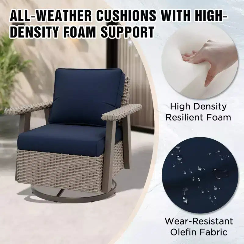 Fauteuil de jardin EAGLE PEAK Classic 360 pivotant et inclinable avec coussins épais, planeur d'extérieur en osier résistant aux intempéries