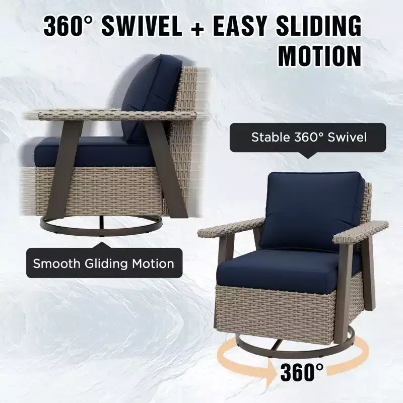 Fauteuil de jardin EAGLE PEAK Classic 360 pivotant et inclinable avec coussins épais, planeur d'extérieur en osier résistant aux intempéries