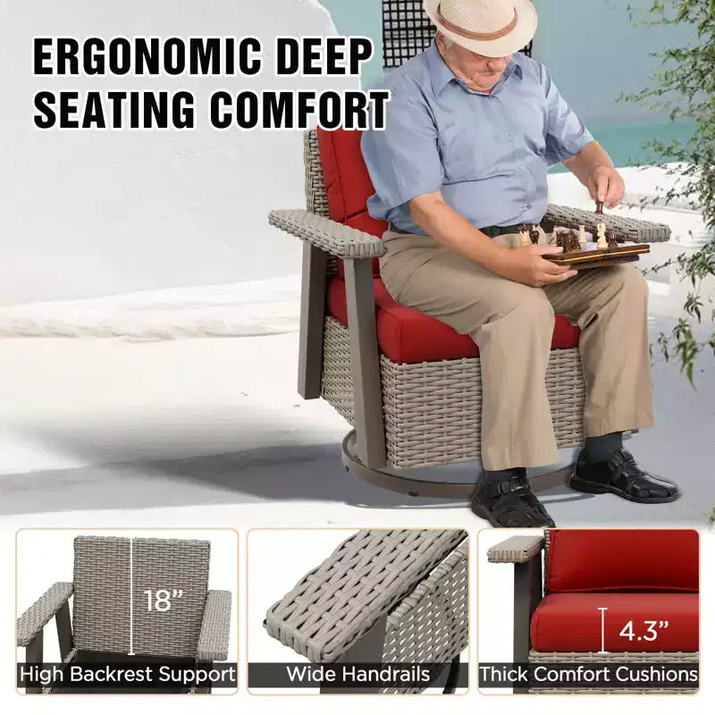 Fauteuil de jardin EAGLE PEAK Classic 360 pivotant et inclinable avec coussins épais, planeur d'extérieur en osier résistant aux intempéries