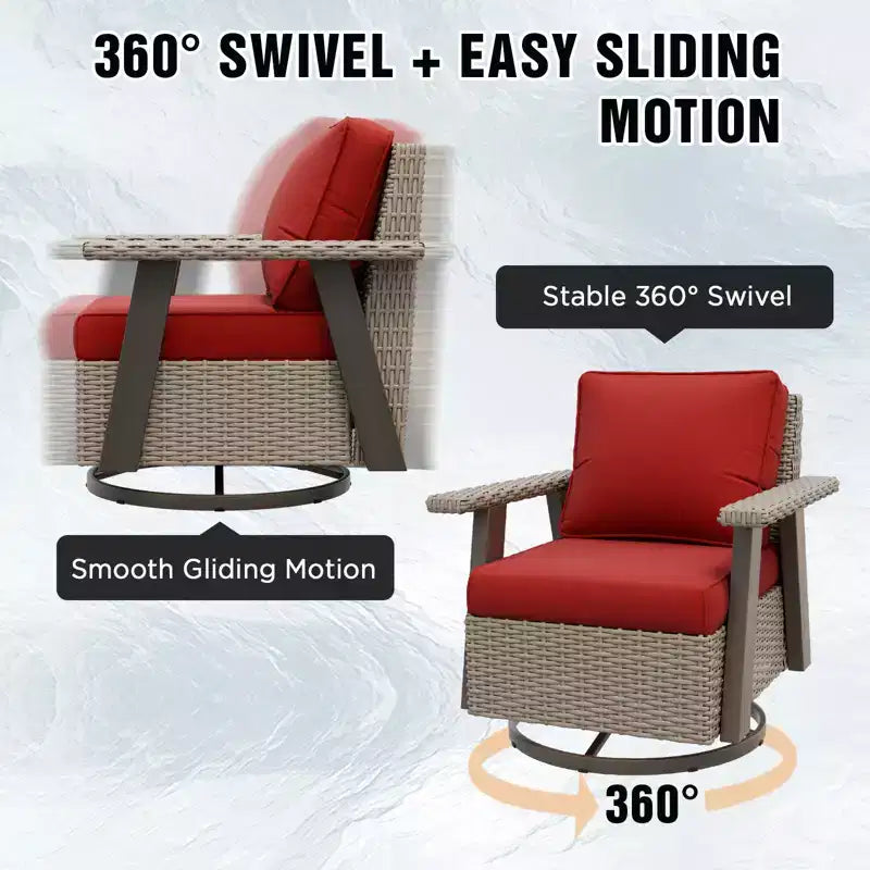 Fauteuil de jardin EAGLE PEAK Classic 360 pivotant et inclinable avec coussins épais, planeur d'extérieur en osier résistant aux intempéries