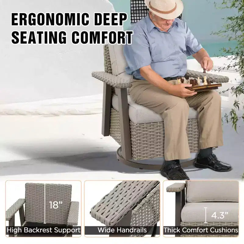 Fauteuil de jardin EAGLE PEAK Classic 360 pivotant et inclinable avec coussins épais, planeur d'extérieur en osier résistant aux intempéries