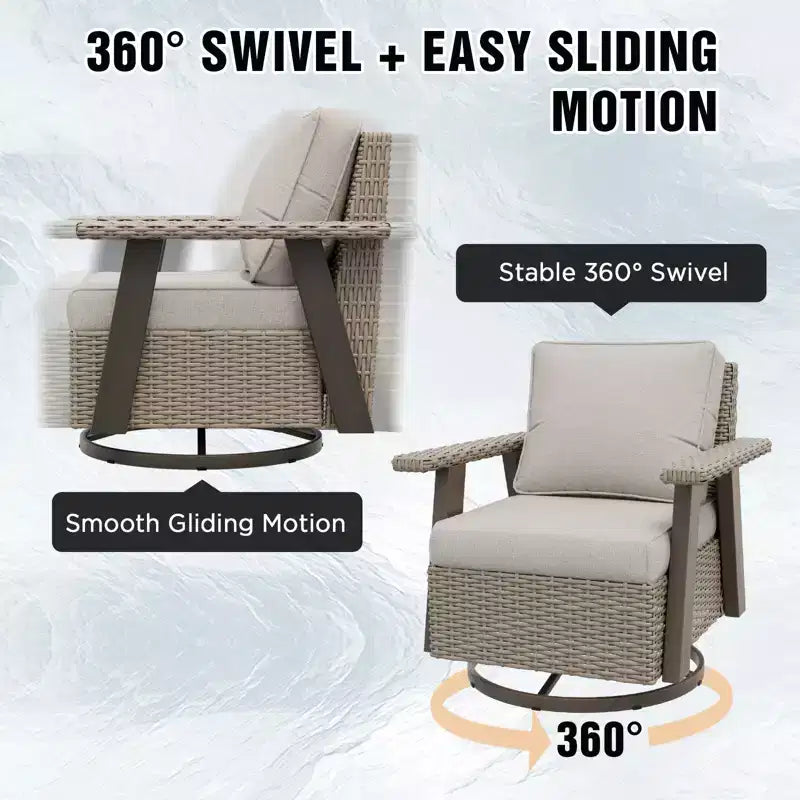 Fauteuil de jardin EAGLE PEAK Classic 360 pivotant et inclinable avec coussins épais, planeur d'extérieur en osier résistant aux intempéries