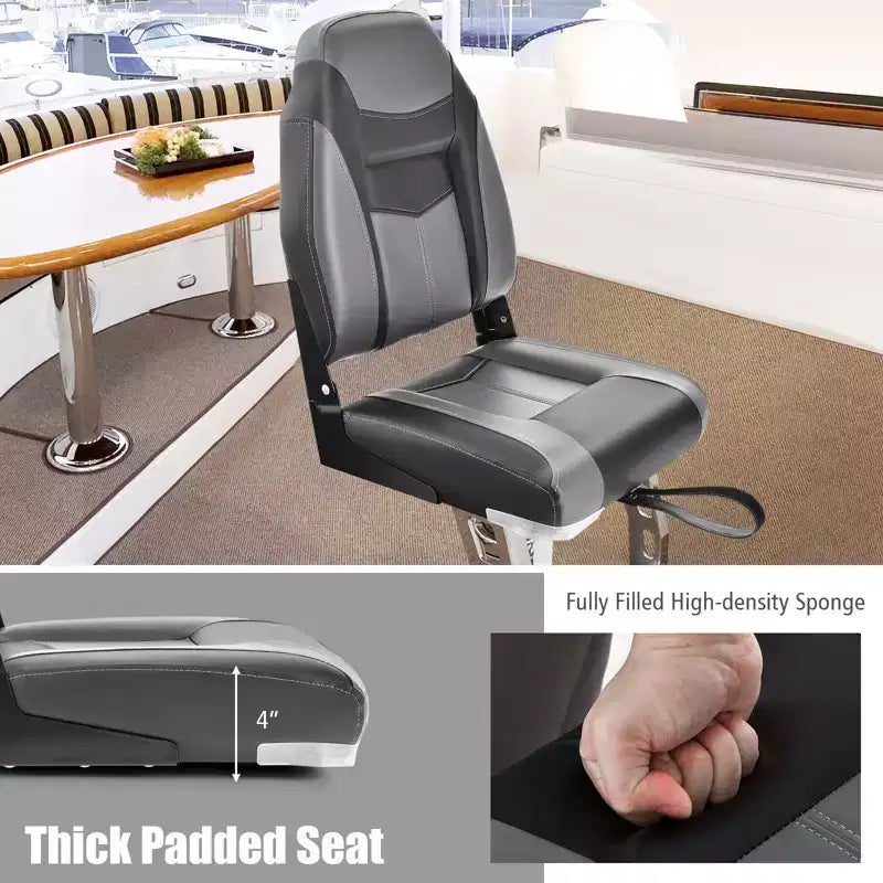 Siège de bateau à dossier haut Gymax 1/2 pièce, pliable, pour la pêche, avec coussin rembourré doux, siège de capitaine rabattable avec charnières flexibles noir/bleu