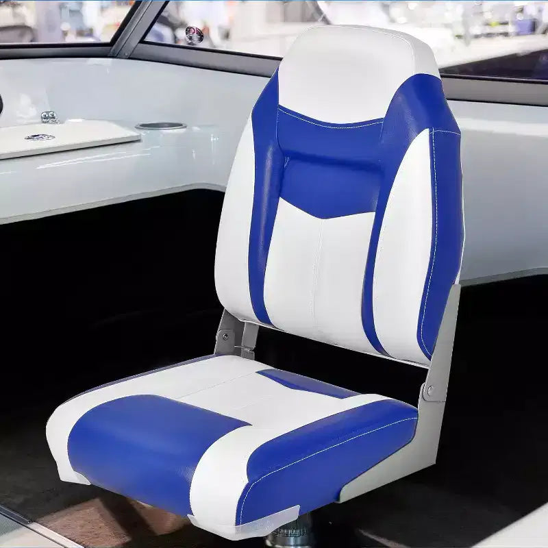 Siège de bateau à dossier haut Gymax 1/2 pièce, pliable, pour la pêche, avec coussin rembourré doux, siège de capitaine rabattable avec charnières flexibles noir/bleu