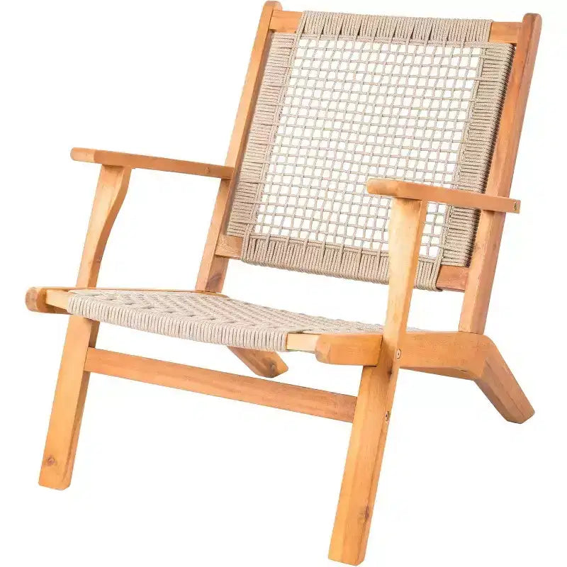 Balkene Home 62773 Vega Natural Stain Outdoor Chair Acacia Wood Construction Hand Woven Seat Mid Century Design Comfortable Reclining Armchair