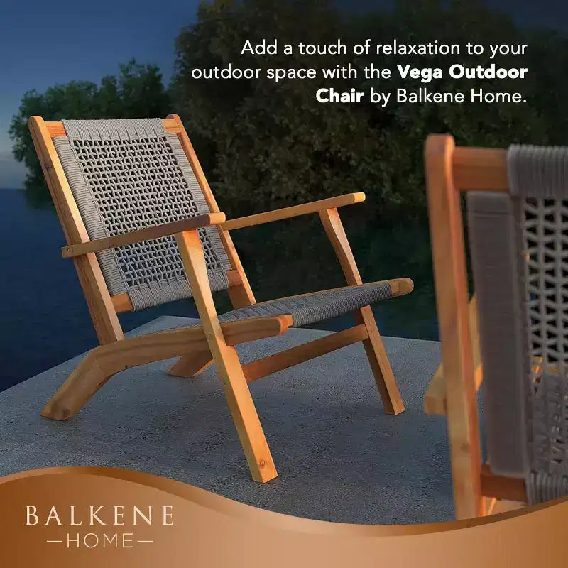 Balkene Home 62773 Fauteuil d'extérieur Vega en bois d'acacia teinté naturel, assise tissée à la main, design de style Mid-Century, fauteuil inclinable confortable