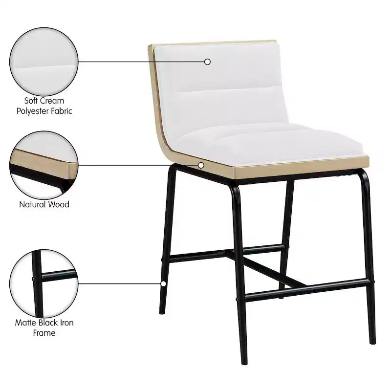 Meridian Furniture, Tabouret de comptoir rembourré en tissu Viceroy, Lot de 2