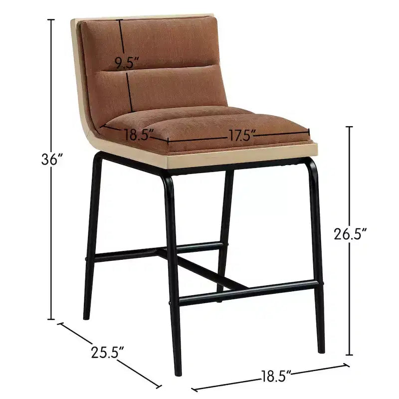 Meridian Furniture, Tabouret de comptoir rembourré en tissu Viceroy, Lot de 2
