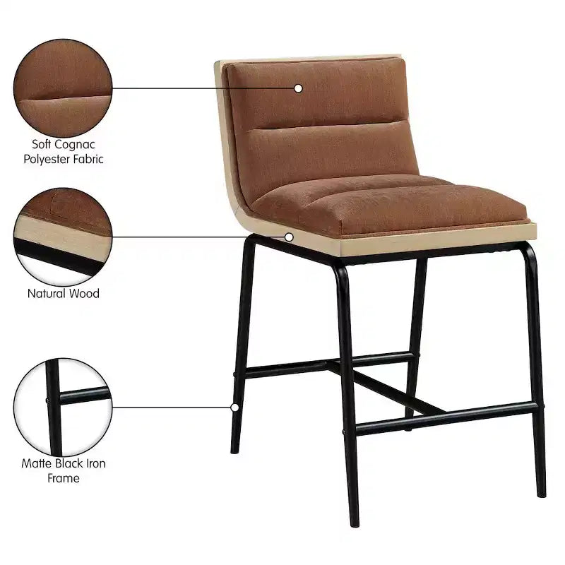 Meridian Furniture, Tabouret de comptoir rembourré en tissu Viceroy, Lot de 2