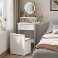 Compact Vanity Desk with Adjustable Lighted Mirror  Mini Makeup Desk, Storage Drawer & Chair for Bedroom or Small Spaces
