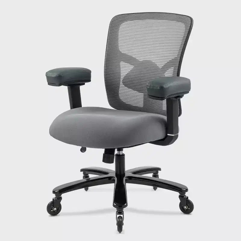 Chaise de bureau grande taille (400 lb) en maille : siège large, support lombaire, dossier haut, pivotante, pour personnes fortes