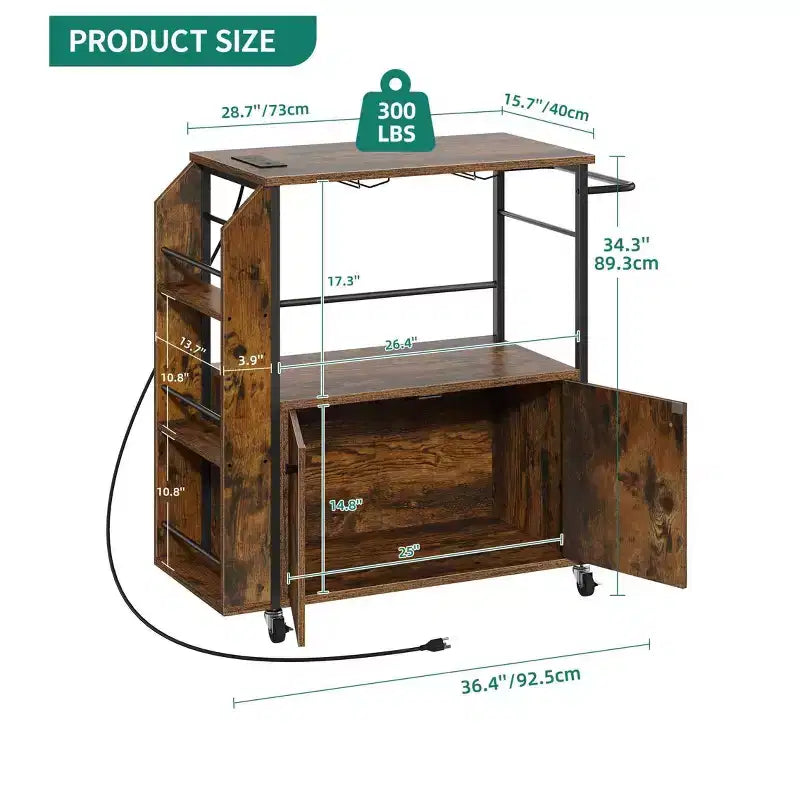 Desserte de cuisine roulante avec prises de courant, étagères ouvertes, chariots de service portables sur roulettes avec rangement pour cuisine et salle à manger