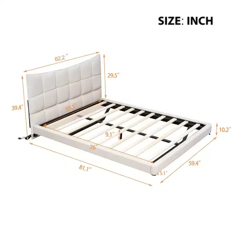 Lit plateforme entièrement capitonné à LED avec tête de lit en U, cadre de lit en lin avec lumières LED